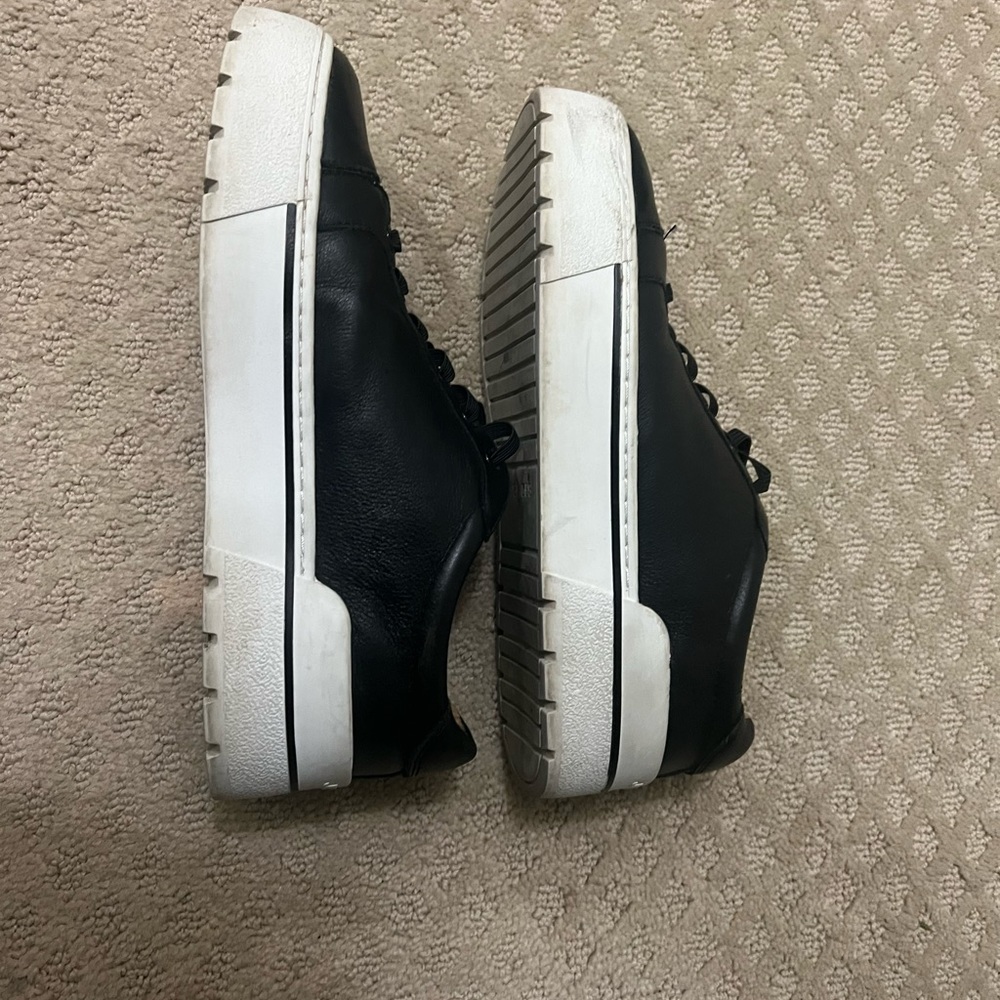 J. Slides black leather platform sneakers, size 8